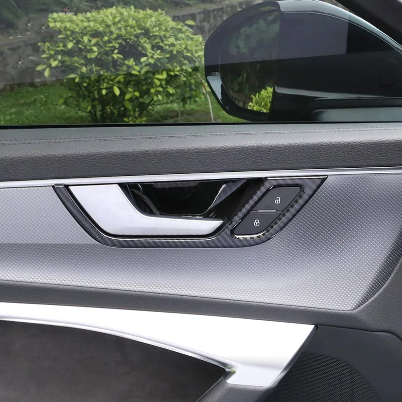 

WELKINRY car auto cover For Audi A6 C8 2019 carbon fiber grain car door interior door cup bowl handle trim