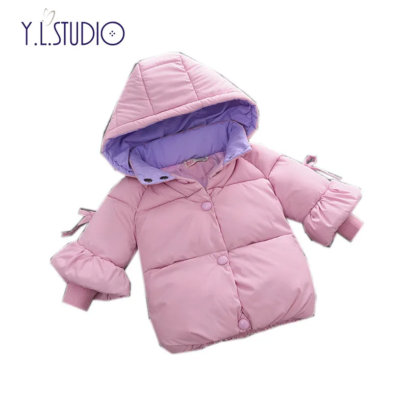 

Детская пуховая куртка с капюшоном, розового цвета, с рукавами с оборками, на возраст 1 год