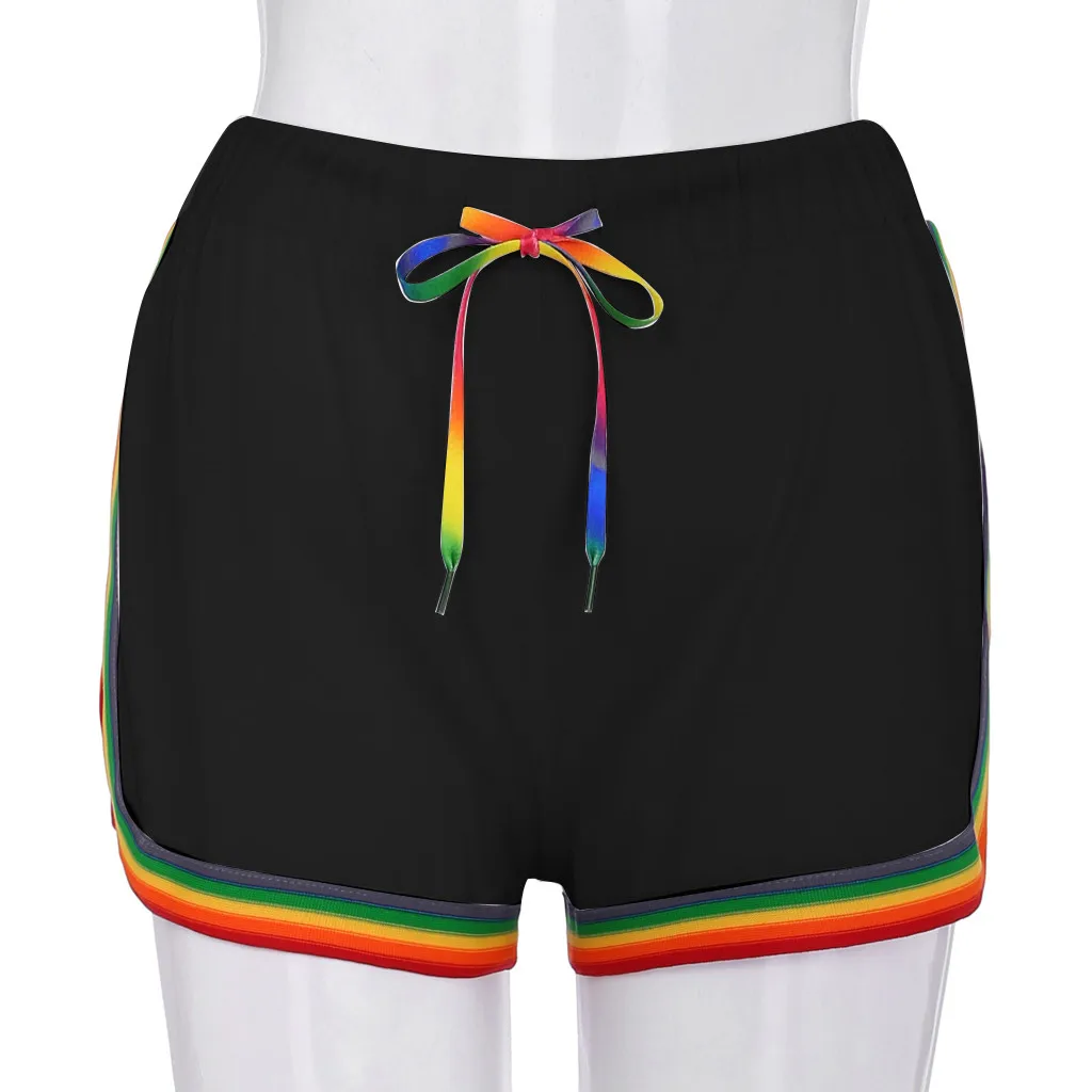 Women Rainbow Print Lace Up summer shorts High Elastic Waist Sashes sports shorts women Casual pantaloncini donna