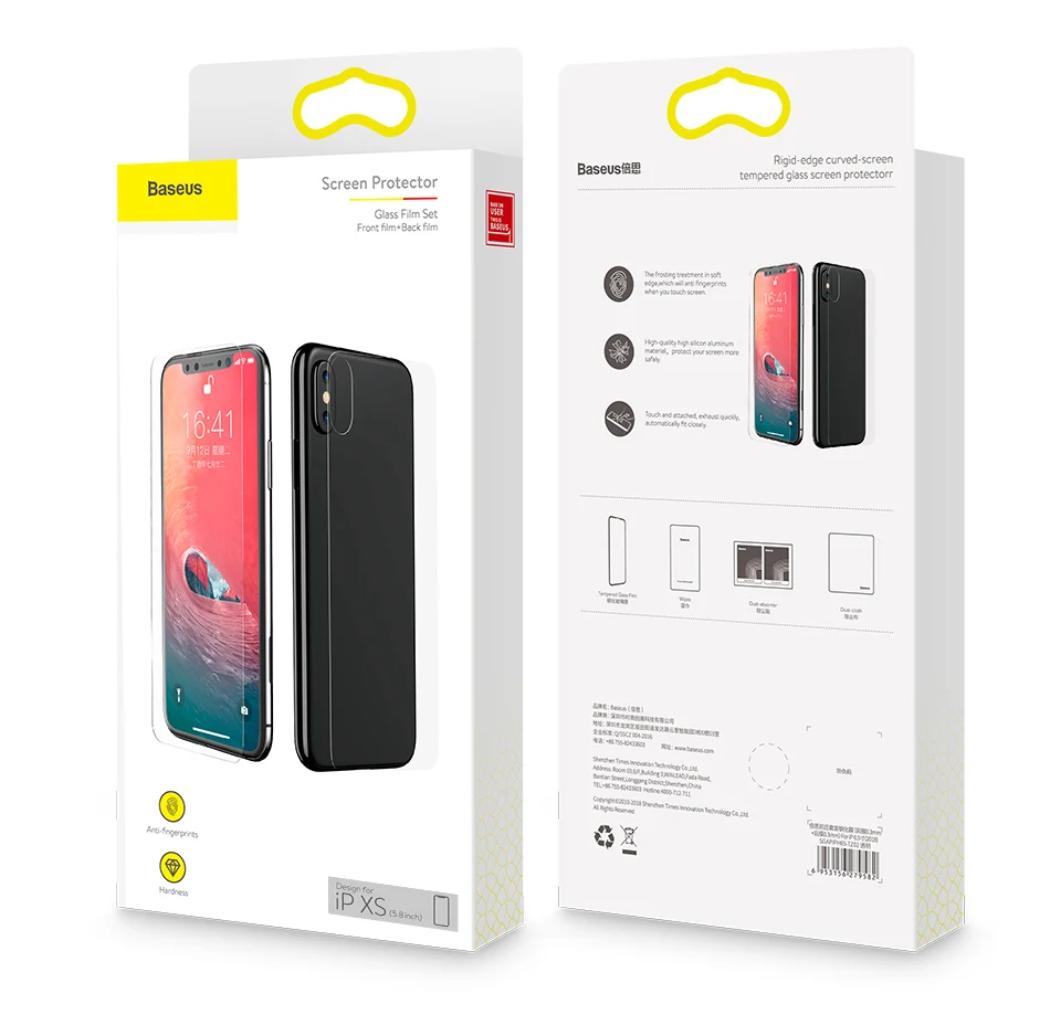 Защитное стекло Baseus для передней и задней панели iPhone Xs Max XR, закаленное стекло для iPhone Max, защитное стекло, задняя пленка