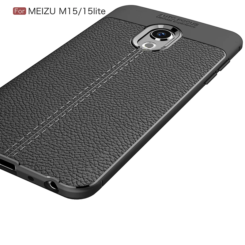 Личи зерна узор кожаное силиконовый чехол на мизу meizu 15 Lite чехлы селиконовые классический личи полоски матовая Мягкие ТПУ случаи для меня мейзу 15 лайт case случае бампер cases Обложка чехол силиконовые