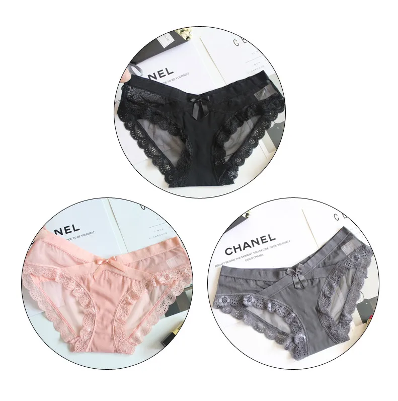 black pink gray TERMEZY, 3 шт., новинка, сексуальные женские трусы с кружевным краем, нижнее белье из хлопка с низкой талией, дышащее модное нижнее белье, шесть цветов - Цвет: black pink gray