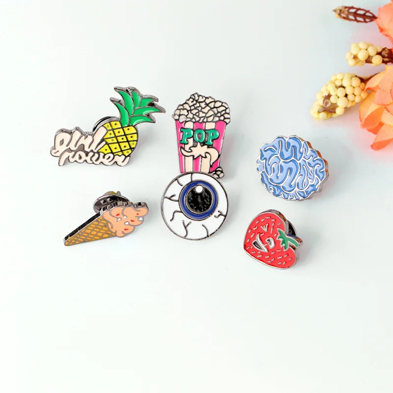 Creative Cartoon Brooch Teeth Heart Eye Popcorn Strawberry Ice Cream Enamel Pin Women Men Lapel Pins Button Badges Jewelry Gifts | Украшения