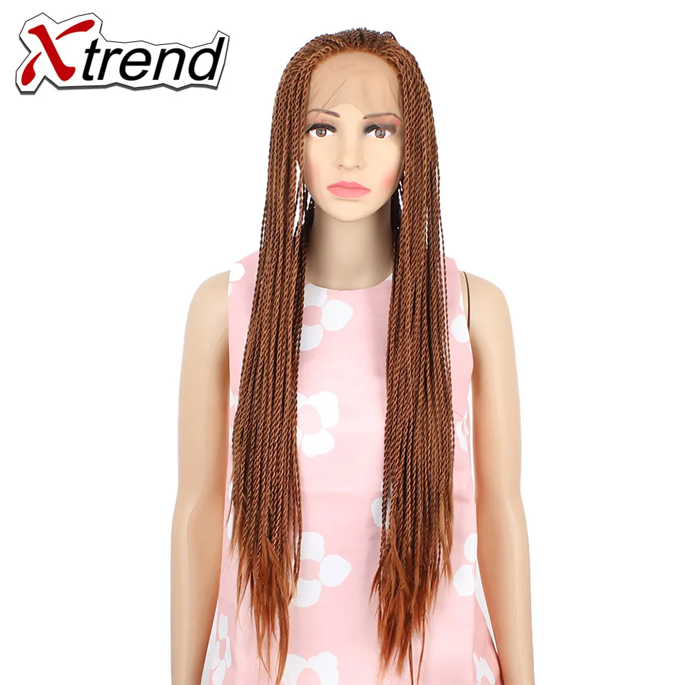Xtrend Длинные Синтетические кружева спереди парик Сенегальский 2X твист парик с косами волосы стиль для африканских женщин Регулируемый черный коричневый цвета