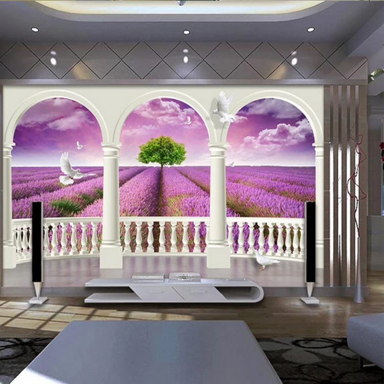 Оптовая продажа пейзаж Lanscape фиолетовая лаванда 3d настенное фото для гостиной и