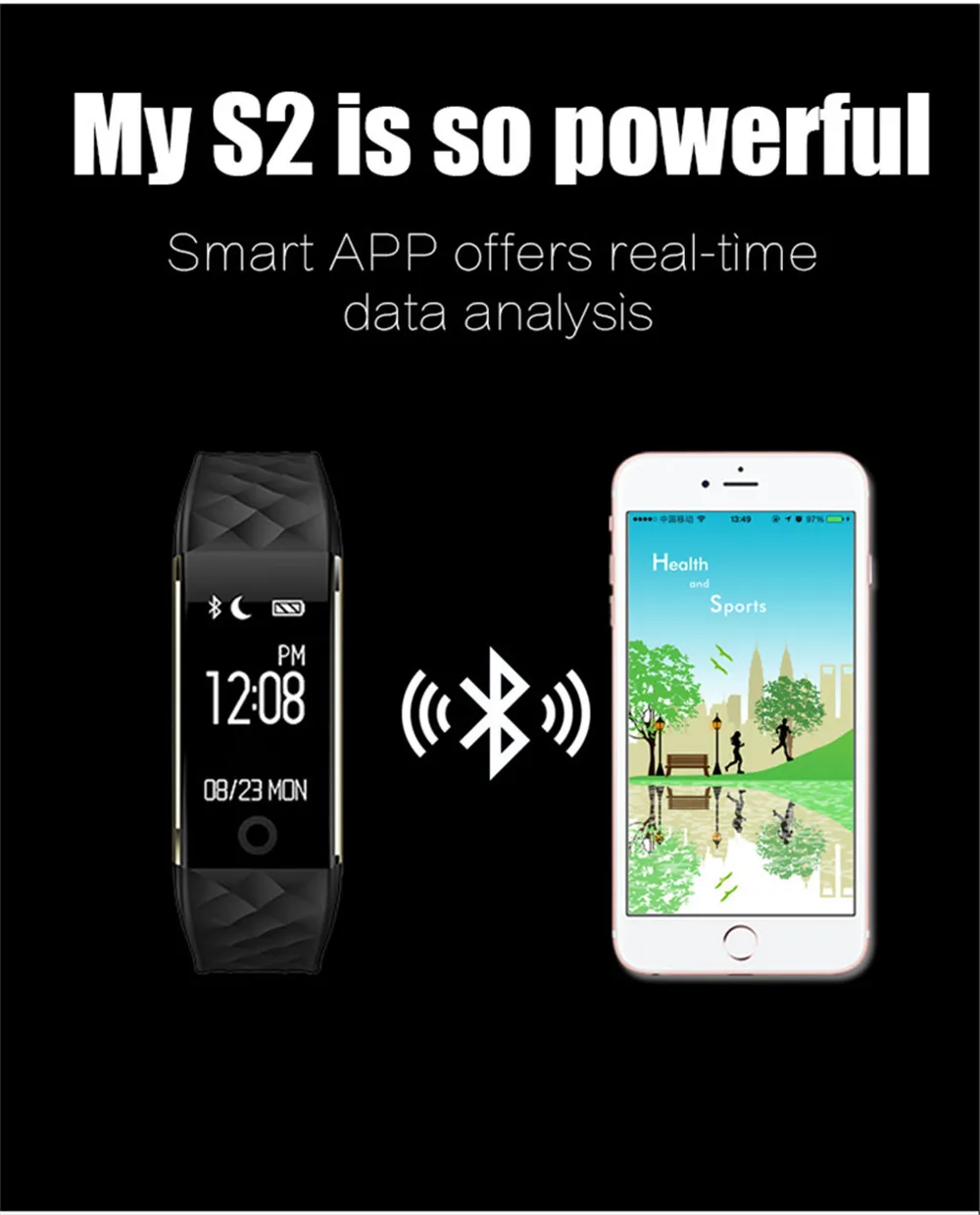 S2 Bluetooth 4,0 Smart Браслет монитор сердечного ритма OLED Фитнес шаг браслет для Android IOS Телефон pk fitbits MIBAND 3