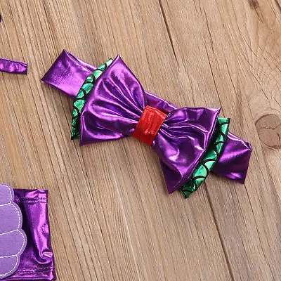 3Pcs Infant Kids Baby Girls Suit purple bandage tops +bowknot headband +green fish scales Briefs Set 0-8Y 2017 hot selling | Детская