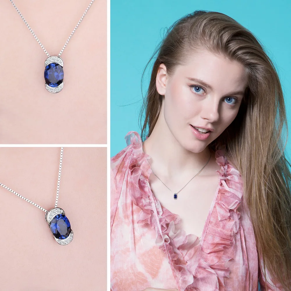 Jewelrypalace Luxry 2.75ct овальной огранки создан сапфир кулон Цепочки и ожерелья Шарм 925 стерлингового Серебряные ювелирные изделия не включает цепь