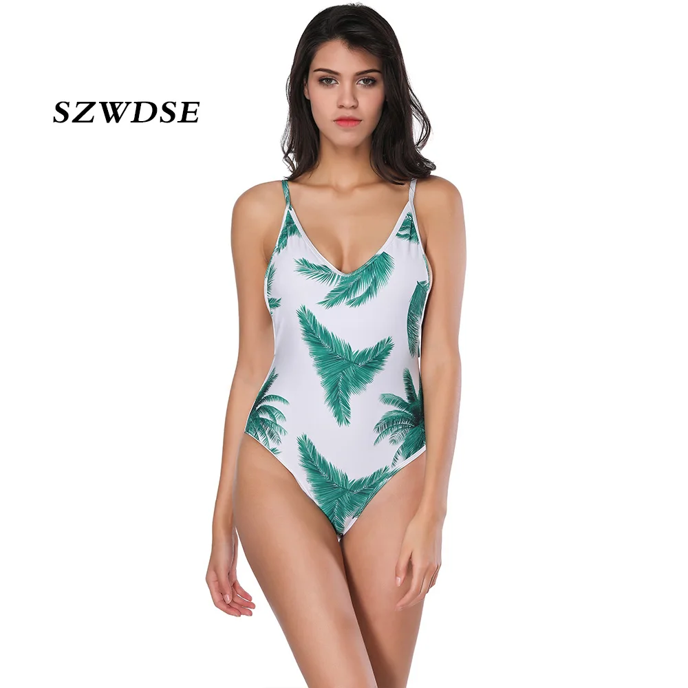 2018 Летний милый купальный костюм для девочек Цельный купальник с принтом листьев