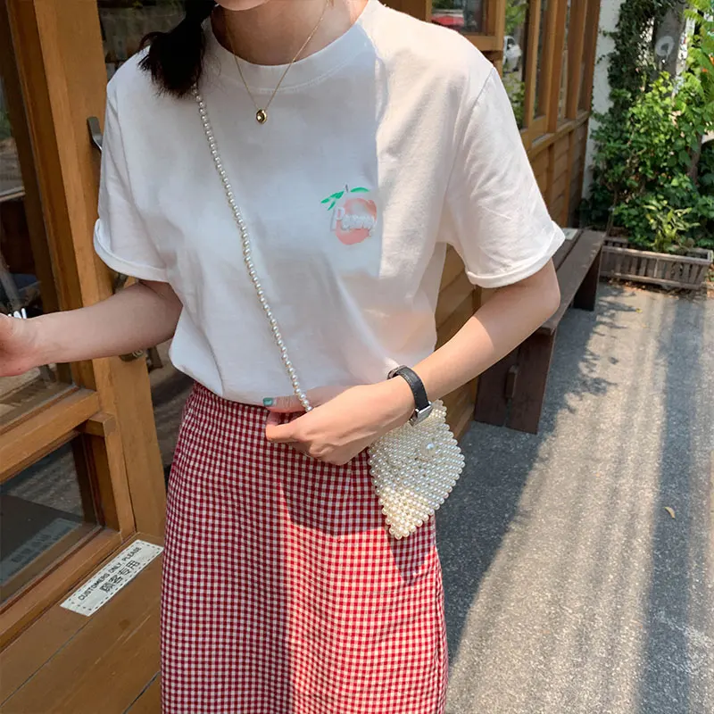 Ulzzang kawaii Топы 2019 лето в Корейском стиле женская футболка мода сладкий печати