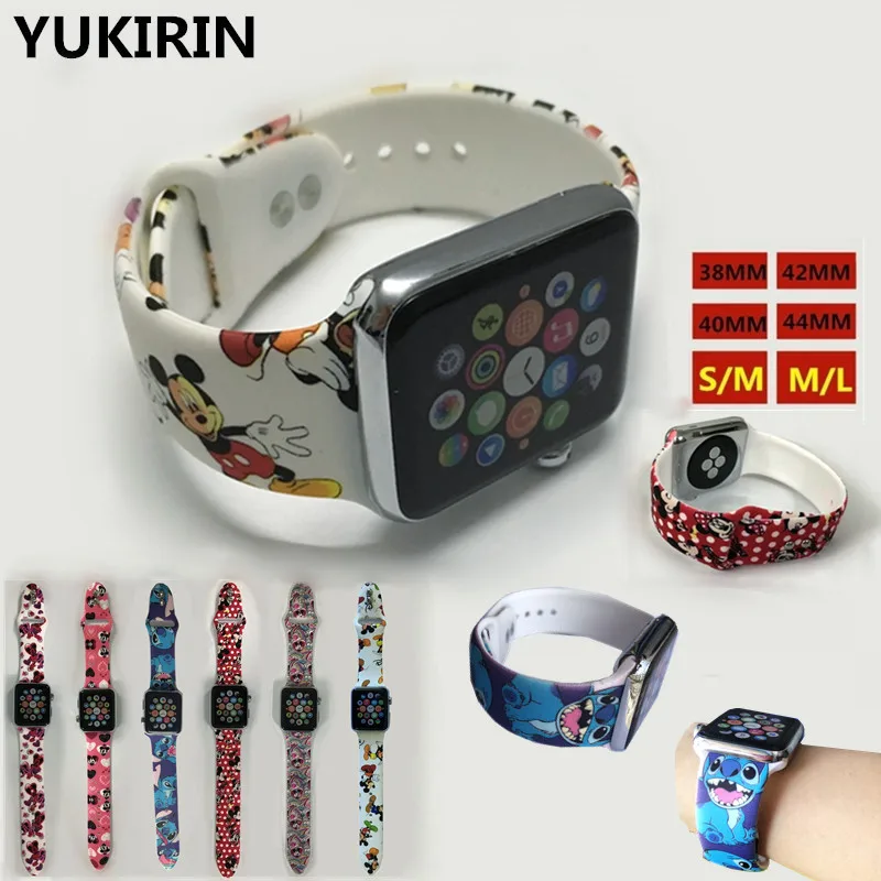 Силиконовый спортивный ремешок YUKIRIN с Микки-Маусом для Apple Watch, серия 4, 3, 2, 1, ремешок для iWatch 38, 42 мм, 40, 44 мм, S/M, L