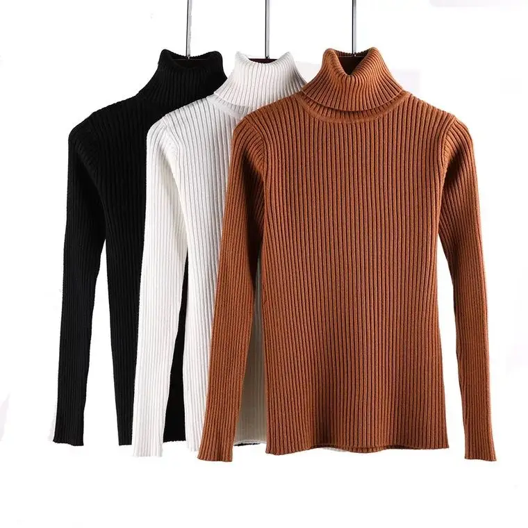 Fashion Autumn Women's Sweaters Solid Color Top Ladies Turtle Neck Pullover Long Sleeve Slim Jumper Knitted Basic Office Tops | Женская