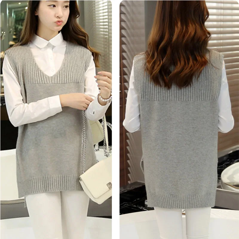 QAZXSW 2018 New Spring Plus Size Women Waistcoat For Vest Knitted Harajuku Ladies Woolen Coat Colete Feminino HB666 | Женская одежда