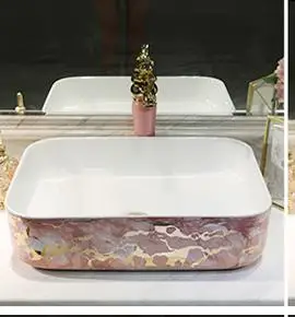 Розовый квадратный арт Lavabo ванная комната судно раковины прямоугольный Счетчик Топ умывальник расписанный вручную Керамический Умывальник Ванная раковина - Цвет: design 5 only sink