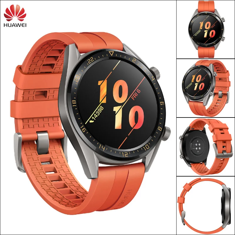 Active Orange Huawei Watch GT Смарт часы Поддержка gps NFC 14 дней Срок службы батареи 5 атм водонепроницаемый телефонный Звонок трекер сердечного ритма для Android iOS - Цвет: Active Orange