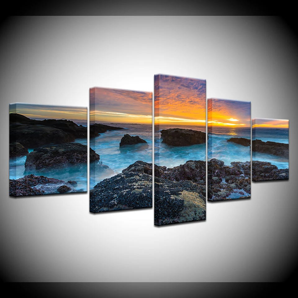 

Canvas Painting blue sea sunset sky seascape 5 Pieces Wall Art Painting Modular Wallpapers Poster Print living room Home Decor
