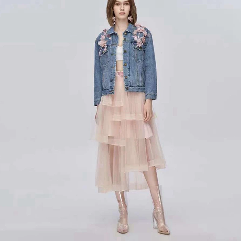 2019 летние женские юбки для подиума с завышенной талией и сеткой Необычные