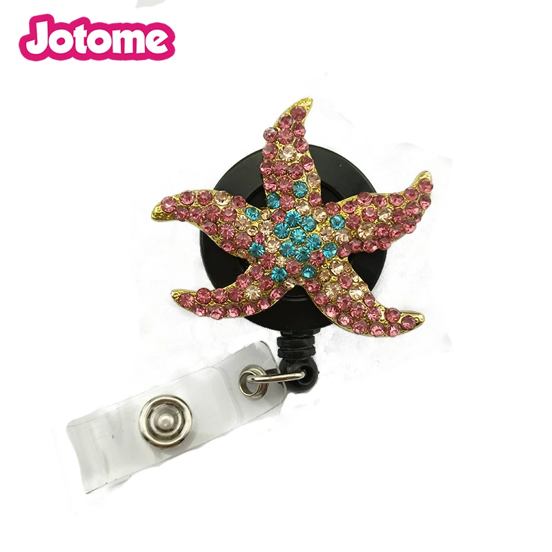 

Multi Color Rhinestone Crystal Starfish ID Yoyo Badge Reel Holder