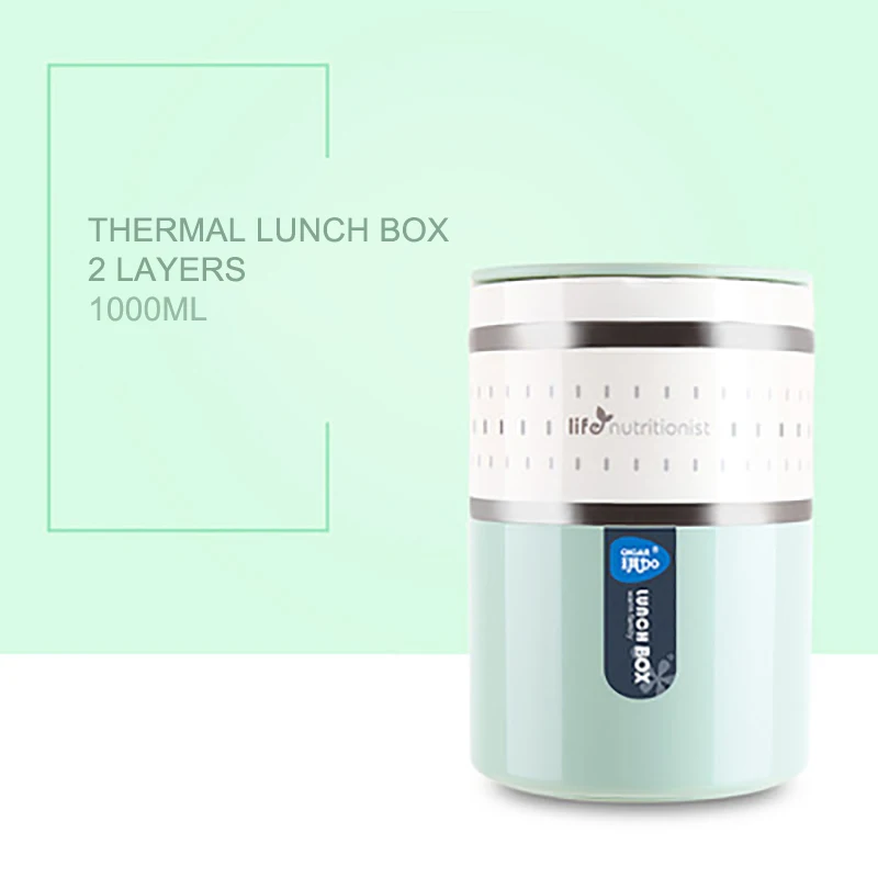 Green 2layer BAISPO 304 Stainless Steel Insulated Lunch Box Food Containers Kids Bento Box Large Capacity Vacuum Insulation Barrel 12 Hours - Цвет: Green 2layer
