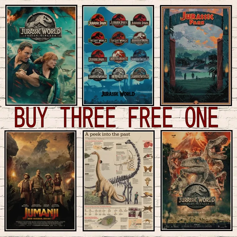 Плакаты по мотивам фильмов парка Юрского периода настенные крафт бумажные