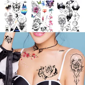 GoldOcean Сексуальная Роза на руку для женщин, временная татуировка, галактика, лиса, Мужская геометрия, Вселенная, татуировка на тело, наклейки, флэш, искусственные татуировки, паста