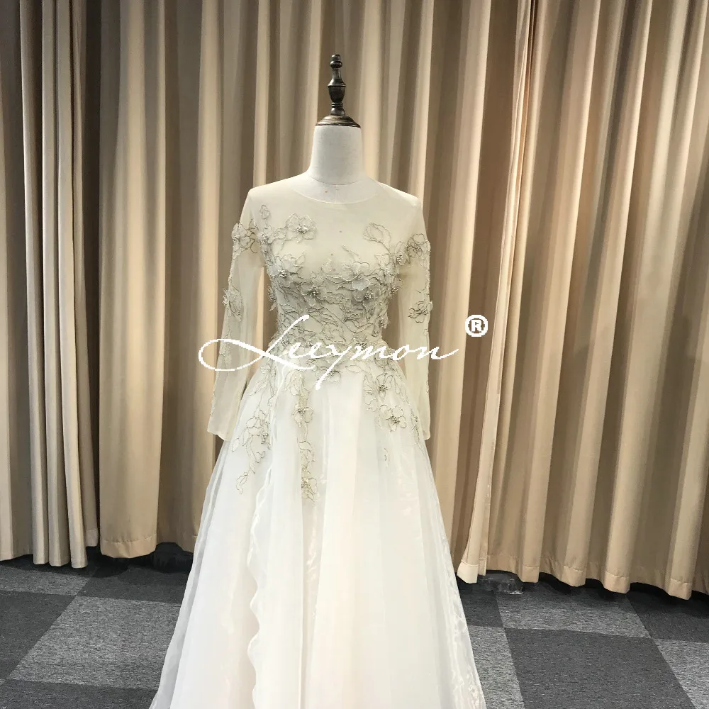 Leeymon шею с длинными рукавами Boho свадебное платье Принцесса длиной до пола