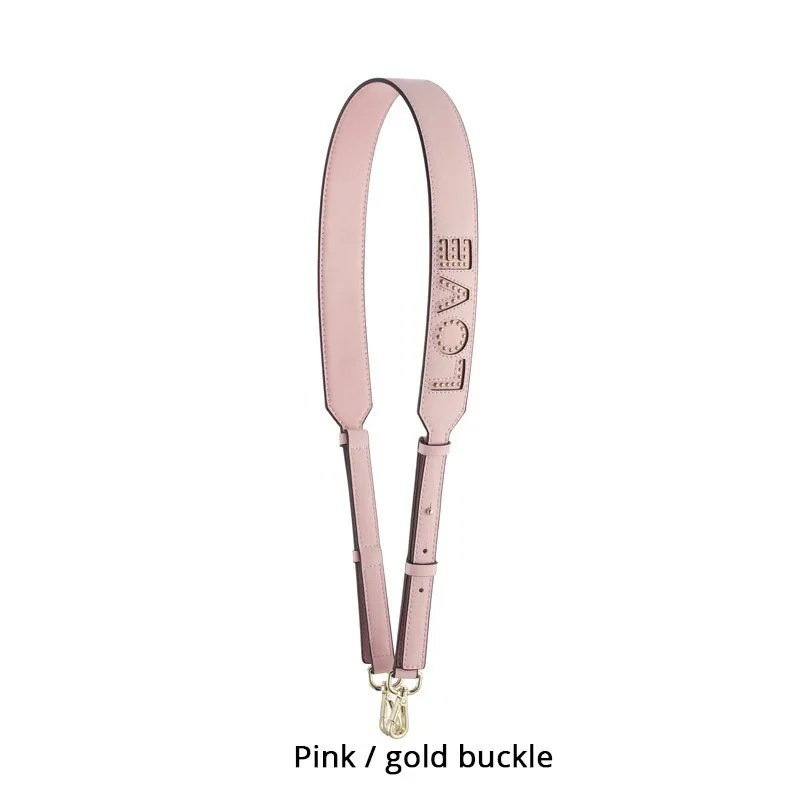 Pink Gold Buckle Широкий плечевой ремень из воловьей кожи с надписью LOVE 103 см-110 см, можно регулировать сумку с заклепками и сердечками, универсальный ремень из натуральной кожи - Цвет: Pink Gold Buckle
