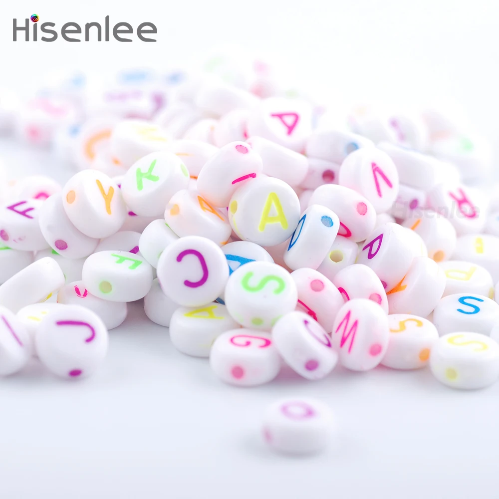 Hisenlee высокое качество 4x7 мм 300 шт смешанные белые бусины алфавита буквы плоские