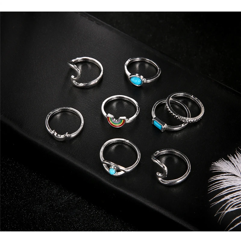 Взрывные модели 7 шт./компл. Ретро простое кольцо Дамы геометрический узор синий