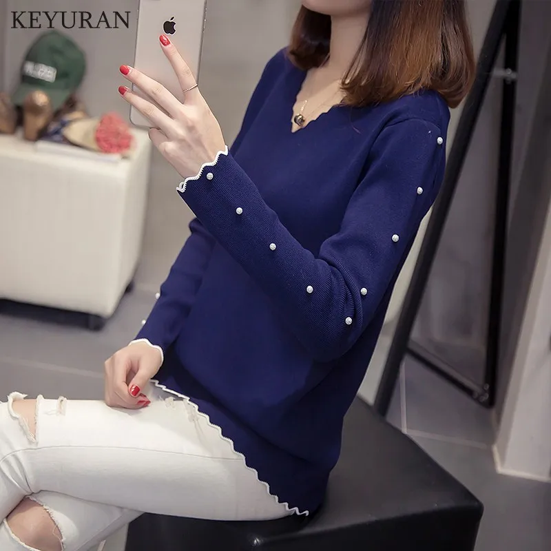 Plus Size 4XL 2021 Women Pearl Beading Sweater Spring Autumn New Fashion Jumper Knitted Tops Pullover Sweaters Pull Femme | Женская