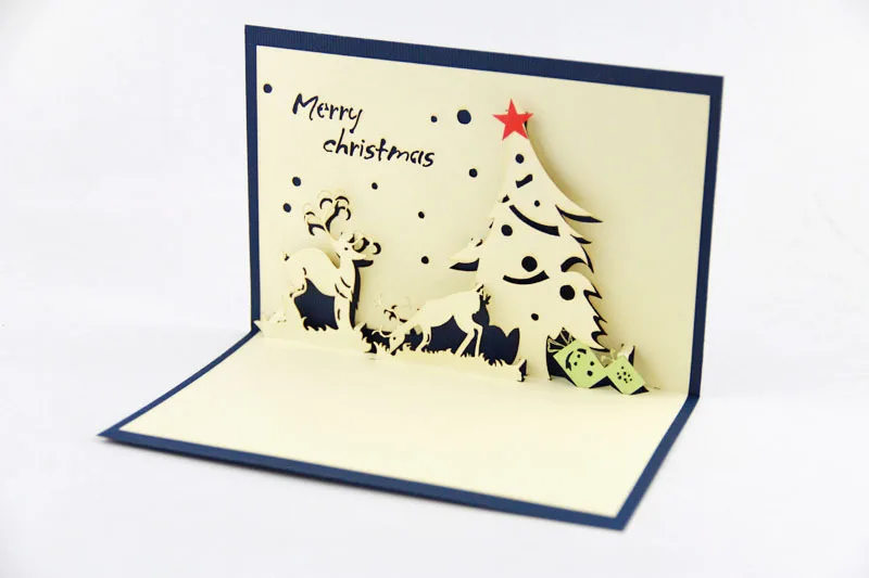 

Deer and Christmas tree card/ 3D card handmade card greeting Christmas card