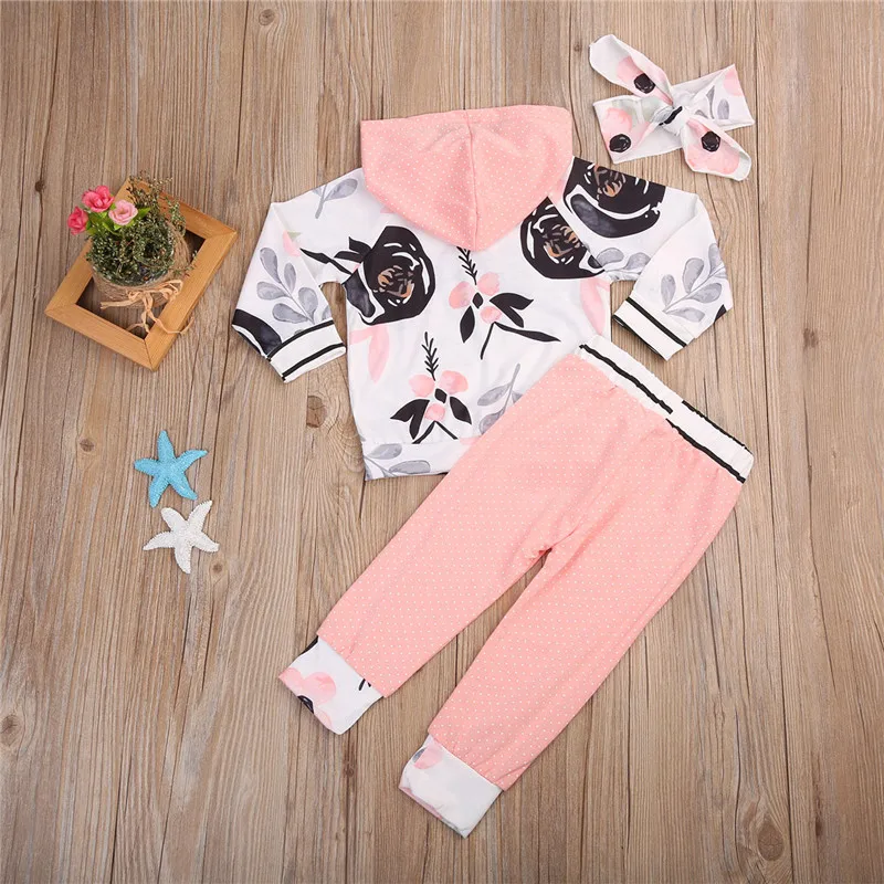 

0-36M Cute Newborn Baby Kids Girls Clothes Floral Hooded Tops Long Pants Outfits Set Toddler Infant Girl Flower Top Clothes Wear