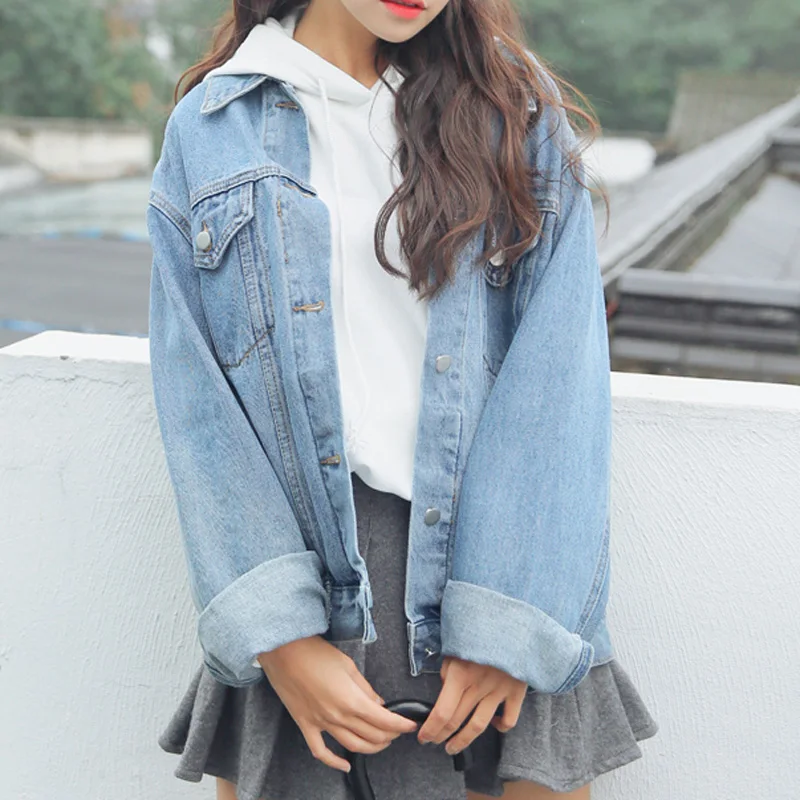 2018 Новое поступление Женская осенне-зимняя ВИНТАЖНАЯ ДЖИНСОВАЯ КУРТКА длинный