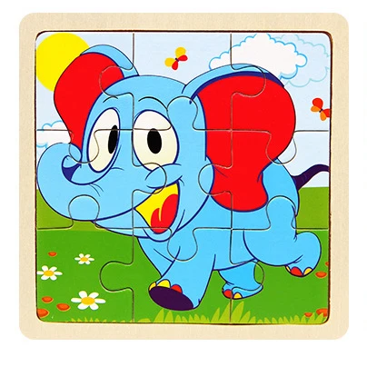 elephant Мини Размер 11*11 см деревянная 3D мультяшная головоломка для детей Детские Мультяшные животные/дорожные Пазлы обучающая игрушка подарок для девочек и мальчиков - Цвет: elephant