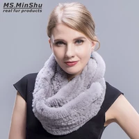 ms minshu brand real rex rabbit fur scarf collar knit infinite scarves women loop type fur scarf women real rabbit fur shawl