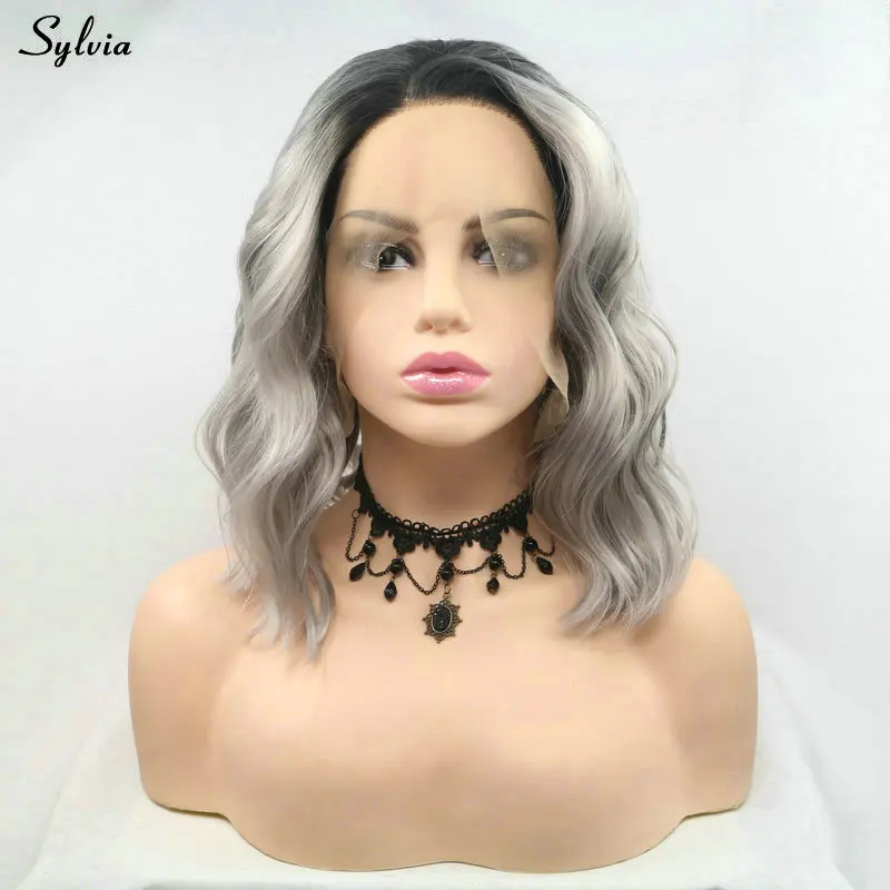 Sylvia омбре с темными корнями, розовый/серый/Блонд/серый/синий/фиолетовый синтетические парики для женщин, летние Волнистые Короткие парики