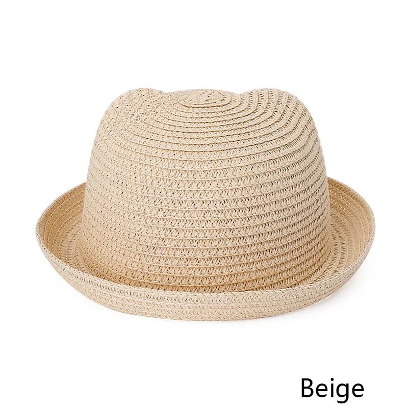 Beige REAKIDS/Детская кепка; соломенная шляпа для девочек; милая пляжная кепка; детская шляпа с ушами; детская летняя кепка для девочек и мальчиков; Панама для маленьких мальчиков - Цвет: Beige