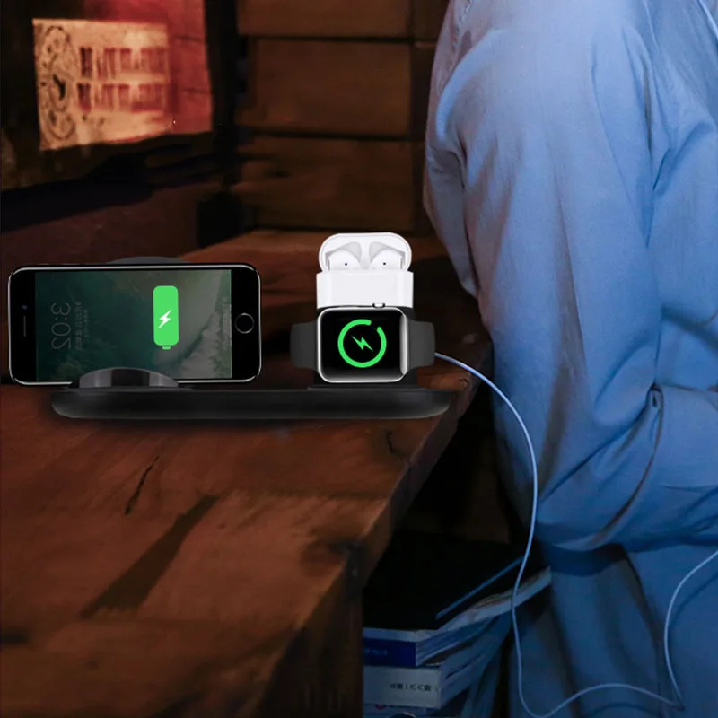 Беспроводное зарядное устройство 3 в 1 Qi подставка для быстрой зарядки Apple Watch iPhone
