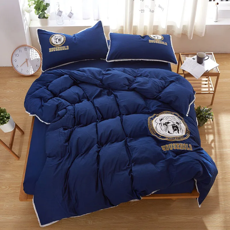 100% хлопок промывают Постельное бельё кисточкой Вышивка постельное белье Набор