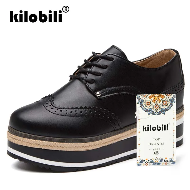 Kilobili/2019 г. весенние женские туфли на плоской платформе Броги из натуральной кожи