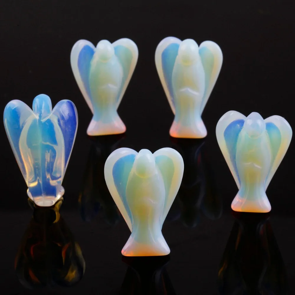 TUMBEELLUWA 1Lot (6Pc) Opalite Stone Carved Guardian Angel Pocket Statues Figurines 1.5&quot | Украшения и аксессуары