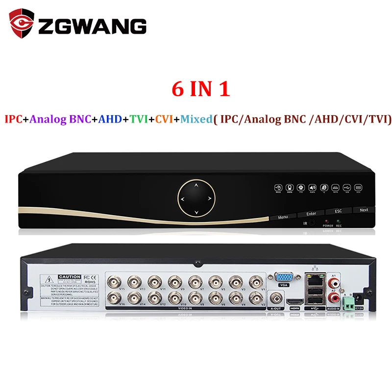 ZGWANG 6 в 1 Гибридный 4CH 8CH 16CH видеорегистратор AHD CVI TVI IPC 5MP 1080P NVR DVR для аналоговой