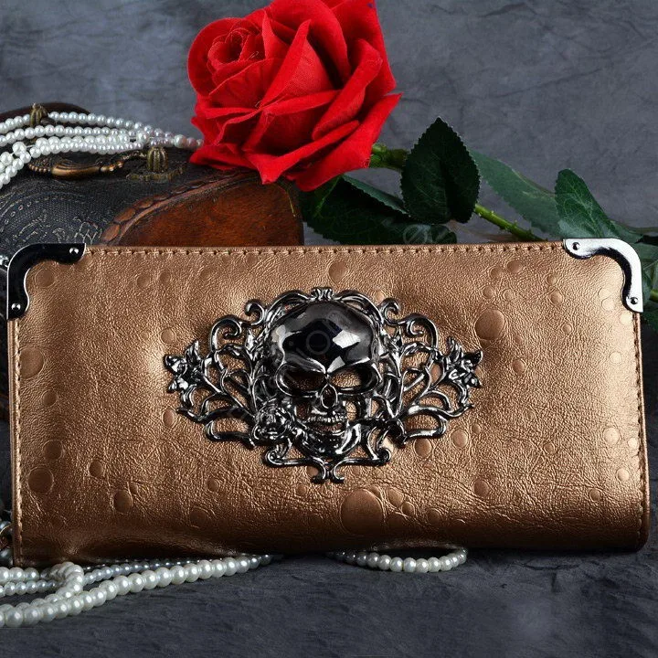 2015 1 Piece Women Vintage Long Clutch Purse Wallet Punk Design Metal Skull Head Drop Shipping 5 Colors 31 | Багаж и сумки