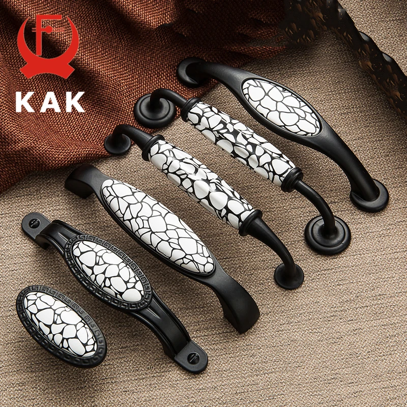 KAK черные ручки для шкафа мраморные керамические шкафов ящиков мебельная