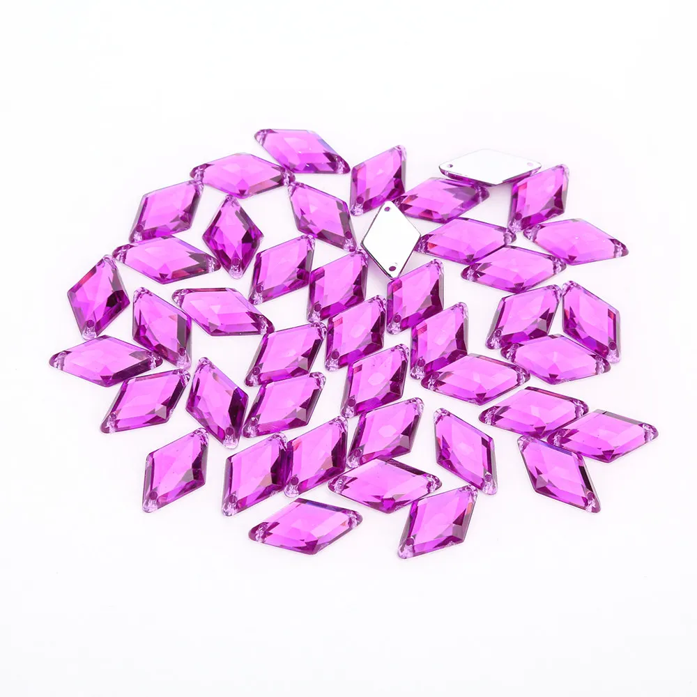 Fuchsia 100 шт 10*18 мм блестящие стразы с ромбовидным орнаментом, акриловые стразы с плоской задней стороной, разноцветные бусины для шитья, для самостоятельного изготовления свадебного платья, 18 цветов - Цвет: Fuchsia