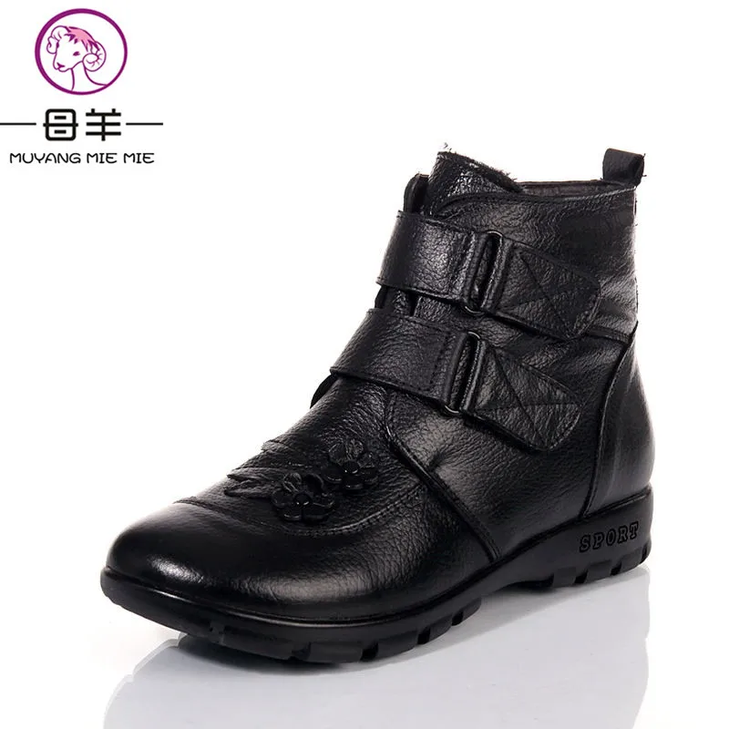 Женские ботинки из натуральной кожи на плоской подошве Размеры 35 43|shoes snow boots|shoe