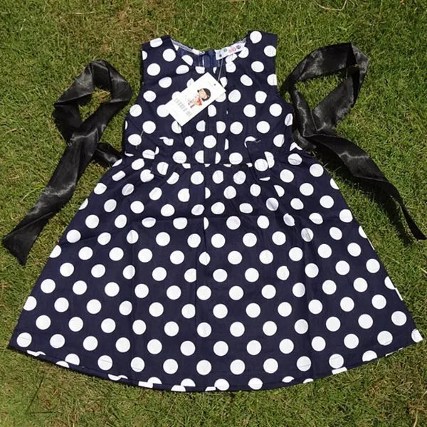 Kids Girls Polka Dot Chiffion Sundress Toddler Tunic Bowknot Belt Dress | Детская одежда и обувь