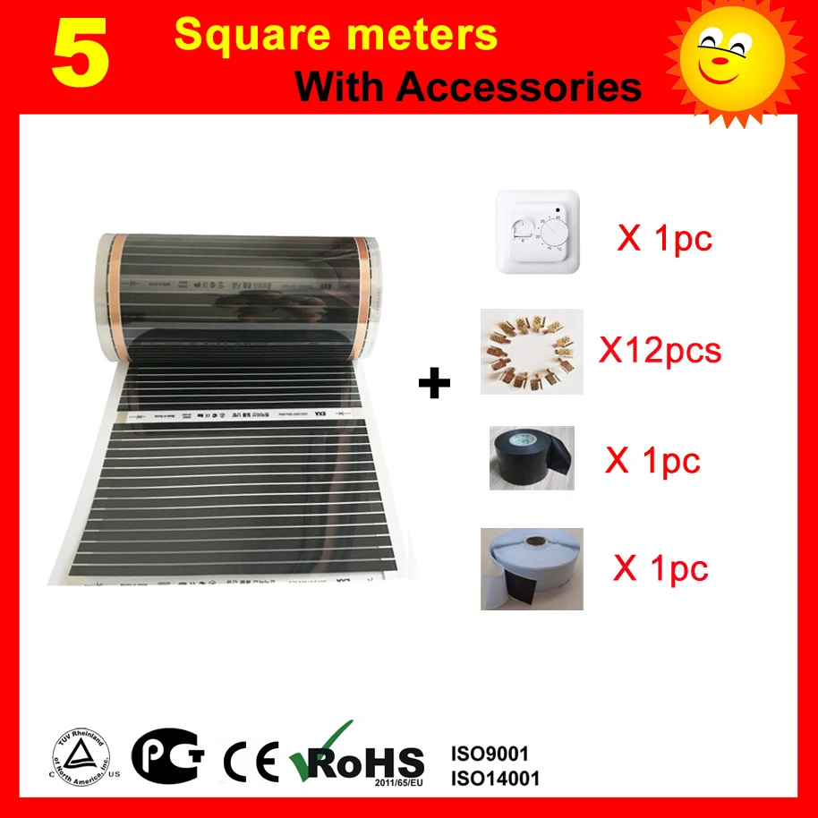 

Пленка для Электроподогрева пола, 5 квадратных метров, 220 В переменного тока, инфракрасный обогреватель 50 см x 10 м, домашний обогреватель с аксессуарами