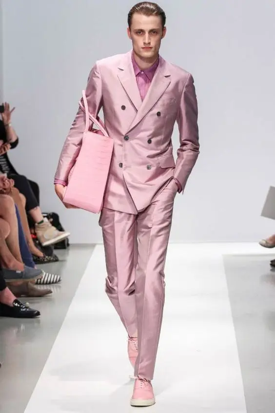 

Latest Coat Pant Design Hot Pink Double Breasted Men Suit Slim Fit 2 Piece Stylish Tuxedo Custom Groom Party Prom Suits Vestidos