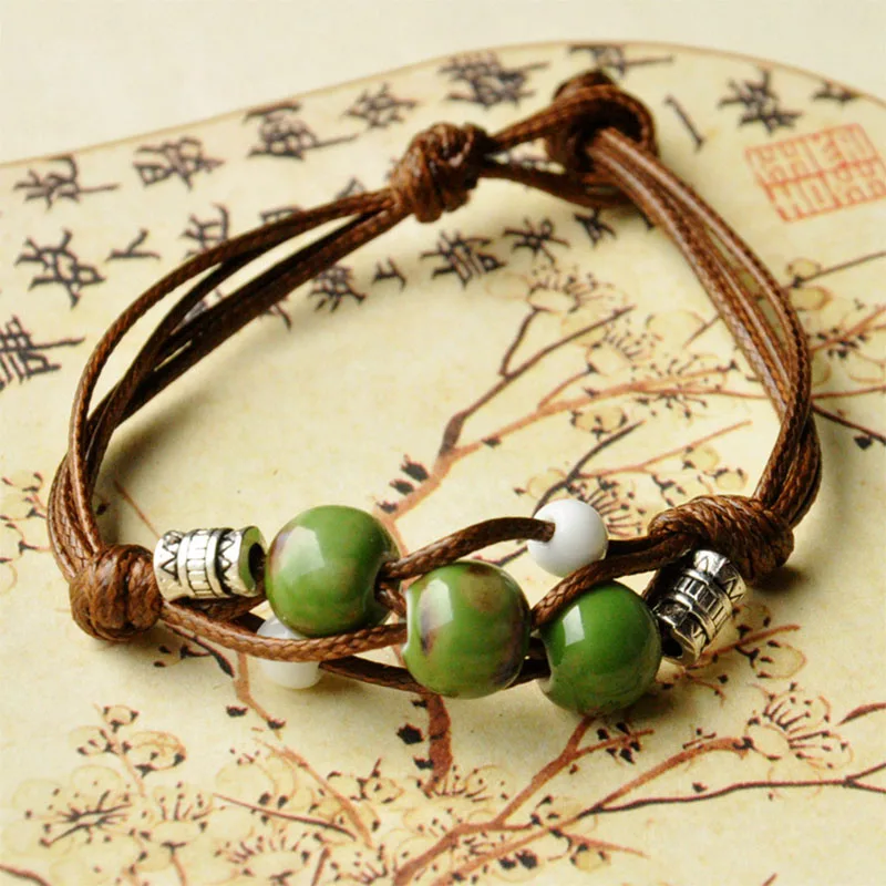 Керамические бисерные браслеты античные серебро бусины шарм плетение веревка